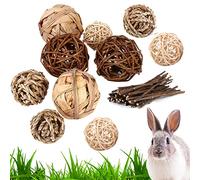 Vegena Lot de 10 boules à mâcher Cochon d'Inde - Petits animaux à mâcher - Balles naturelles avec bâtonnets de branche de pomme - Jouet pour chinchilla, hamster, lapin nain, accessoires