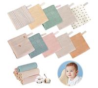 Vegena Lot de 10 gants de toilette en mousseline pour bébé - 23 x 23 cm - Gant de toilette pour bébé - Mouchoir en mousseline - Gant de toilette pour bébé garçon et fille (aléatoire)