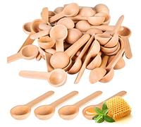 Vegena Lot de 100 petites cuillères en bois rondes en bois avec manche court, cuillères à épices, miel, café, sel, pots à confiture, sucre, enfants (6,8 cm)
