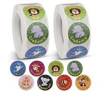 Vegena Lot de 1000 autocollants de motivation pour enfants - Autocollants de récompense d'école primaire en allemand - Huit motifs colorés différents pour enseignants, parents, élèves