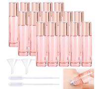 Vegena Lot de 16 Bouteilles à Bille d'Huiles Essentielles en Verre - 10 ml - Vides - Avec Billes en Acier Inoxydable - Rechargeables - Pour Huile Essentielle d'Aromathérapie
