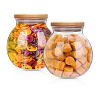 Vegena Lot de 2 boîtes de conservation en verre hermétiques avec couvercle en bambou - 500 ml - 1000 ml - Pour biscuits, thé, grains de café, noix, épices, décorations (1000 ml)