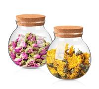 Vegena Lot de 2 boîtes de conservation en verre hermétiques avec couvercle en bambou - 500 ml - 1000 ml - Pour biscuits, thé, grains de café, noix, épices, décorations (500 ml)