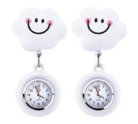 Vegena Lot de 2 montres d'infirmière - Blanches - Avec motif nuages - Étui en silicone - Montre d'infirmière avec clip - Pour homme et femme, Blanc.