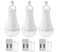 Vegena Lot de 3 ampoules rechargeables par USB, 12 W, télécommande sans fil, lampe avec télécommande, batterie, lampe de camping, convient pour les pannes de courant à la maison ou à l'extérieur