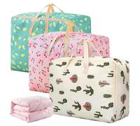 Vegena Lot de 3 grands sacs de rangement en tissu Oxford pour couettes, vêtements, organisation, sacs de déménagement avec double fermeture éclair (60 x 50 x 28 cm)
