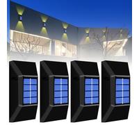 Vegena Lot de 4 appliques murales solaires d'extérieur étanches IP65 Noir Style moderne 12,5 x 6 cm Idéal pour cour, terrasse, balcon, clôture