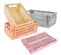 Vegena Lot de 4 petites boîtes pliantes en plastique solide - Mini boîtes de rangement pliables - Petites boîtes de rangement pliantes - 25,5 x 15 x 9,7 cm