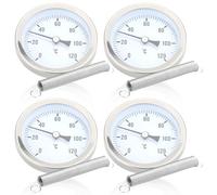 Vegena Lot de 4 thermomètres de pose pour tuyau de chauffage, bimétal, thermomètre industriel, affichage de la température avec ressort à clip, thermomètre 0-120 °C, 63 mm