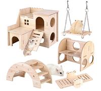 Vegena Lot de 5 Jouets pour Hamster en Bois - DIY Hamster Cachette Maison Pont Bascule balançoire Jouet D'entraînement Jouet de Hamster Accessoire pour Cage pour Gerbilles Hamster Nain Chinchilla