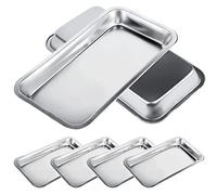 Vegena Lot de 6 plateaux de service en acier inoxydable - Plateau médical de laboratoire - Petit plateau argenté pour appareils de laboratoire, outils dentaires