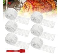 Vegena Lot de 6 rouleaux de filet à viande - Filet à jambon - 3 m - Filet de fumage avec brosse à huile - Filet à jambon élastique - Filet à viande pour jambon et saucisse - Accessoires de cuisson