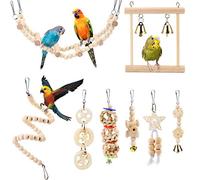 Vegena Lot de 8 Jouets pour Oiseaux,Bois Pieds Perchoirs, Échelles,Balançoires,Escalade Perché pour Oiseaux,Jouets à mâcher en Bois pour Perroquets, Perruches,Aras,Calopsittes,Oiseaux inséparables