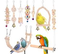 Vegena Lot de 9 jouets en bois pour oiseaux avec zone d'atterrissage, accessoires de cage pour perroquets, perruches, calopsittes, pinsons, aras, cacatoès
