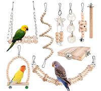 Vegena Lot de 9 jouets pour oiseaux - Jouet à bascule - Cage à oiseaux - Jouet à mâcher - Accessoire de cage à oiseaux - Plateforme en bois pour perruches, calopsittes, aras, pinsons