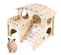 Vegena Maison d'angle pour hamster, maison en bois pour hamster, cage pour hamster à 2 étages, cachette d'angle, étages décoratifs, accessoire pour hamsters nains, gerbilles, octodons, rats épineux