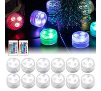 Vegena Mini lumière sous-marine, 12 pièces, mini lumières LED sous-marines avec télécommande, RGB mini lumières LED étanches, mini submersibles pour aquarium, vase, baignoire, maison