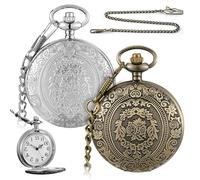 Vegena Montre De Poche Vintage,2 Pièces Montre De Poche A Quartz avec Chaîne,Montre De Poche Mécanique,Montre Gousset Vintage A Quartz pour Homme,Femme,Anniversaire(Blanc,Vert)