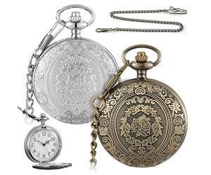 Vegena Montre De Poche Vintage, 2 Pièces Montre De Poche A Quartz avec Chaîne, Montre Gousset Vintage A Quartz pour Homme, Femme, Anniversaire (Blanc, Vert)