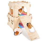 Vegena Niche en bois pour cochon d'Inde, cachette pour cochon d'Inde, cachette pour animal domestique avec rampe et tapis, maison amovible avec portes et fenêtres pour rat, chinchilla, hamster, lapin