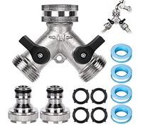 Vegena Robinet Double Sortie, 2-Voies Y-Distributeur, Double Sortie Tuyau Arrosage, Adaptateur Tuyau Arrosage de 3/4", Robinet Double Machine a Laver, avec Répartiteur de Tuyau, Rondelles et Un Ruban