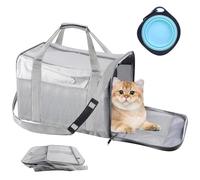 Vegena Sac Transport Chat et Chien, Caisse Pliable avec Gamelle, pour Petit Animal, 42 x 27 x 28 cm