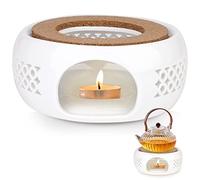 Vegena Théière en céramique avec coussin en liège, pour théière, blanche, design sculpté, conservation de la chaleur, thé et café