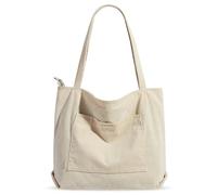 Vegena Tote Bag Sac Fourre Tout Femme Sac Cabas Femme en Velours Côtelé Sac Bandouliere Grand Sac a Main Femme Sac Cours Sacs de Courses Sac Tissu avec Fermeture Éclair et Poches
