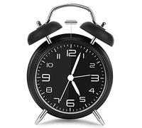 Vegena Twin Bell Réveil avec Veilleuse, Grand Cadran de 4 Pouces, Reveil Quartz Retro Silencieuse Horloge, Pas Tic-Tac et Silencieux - Noir