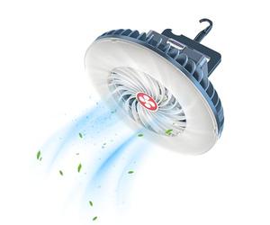 Vegena Ventilateur de camping avec lumière, lampe de camping LED avec ventilateur, ventilateur de plafond avec éclairage, portable, rechargeable par USB, lanterne de camping, lanterne de camping pour