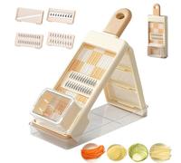 Vegetable Chopper Mandoline Slicer with Container, Multi-Function Kitchen Grater with 4 Interchangeable Blades, Protective Hand Guard & Wall-Mountable Storage for Slicing Shredding Wavy Cuts (Orange)