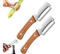 Vegetable Peeler for Kitchen, 2-in-1 Stainless Steel Potato Peeler & Bottle Opener with Ergonomic Wooden Handle - Sharp Multi-Functional Fruit Peeler Tool for Carrot, Apple & Cucumber (2pcs)