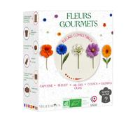 VEGETALIUS - Kit fleurs comestibles à cultiver | Graines bio françaises (Calendula, Bleuet, Cosmos, Capucine, Ail des Ours) + La surprise du chef | Coffret prêt à pousser éco-responsable - Idée cadeau