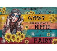 VEGlkj Affiche en métal rétro « She Had The Soul of a Gypsy The Heart of a The Spirit of a Fairy » - Décoration murale vintage en aluminium - 20,3 x 30,5 cm
