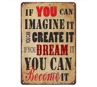 VEGlkj CREATE - Plaque en métal rétro, 30,5 x 20,3 cm, « If You Can Imagine It You Can Create It » - Décoration murale amusante - Affiche en métal pour homme, grotte, studio, salle d'étude, cadeaux