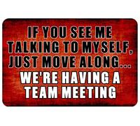 VEGlkj Panneau décoratif amusant pour porte de bureau - Accessoire cubique - If You See Me Talking To Myself We'Re Having A Team Meeting - 30,5 x 20,3 cm - Rouge