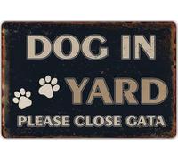 VEGlkj Panneau en métal rétro avec inscription « Dog in Yard Please Close Gata » - 20,3 x 30,5 cm