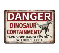 VEGlkj Plaque d'avertissement dinosaure en métal « Danger » - Peinture vintage - 30,5 x 20,3 cm - Décoration murale rétro pour maison, bureau, chambre, bar, cuisine