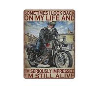VEGlkj Plaque en étain « Old Biker Sometimes I Look Back on My Life », « I'm still Alive » - Cadeau rétro amusant - Décoration murale vintage pour cuisine, jardin, ferme, maison, café, 30,5 x 40,6 cm