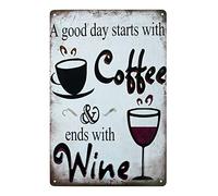 VEGlkj Plaque en métal « A Good Day Starts with Coffee » - Décoration murale pour bar et pub - 20,3 x 30,5 cm