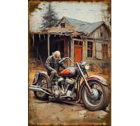 VEGlkj Plaque en métal avec inscription Old Man Old Motorcycle And Old House - Design rétro original - Décoration murale épaisse pour garage, chambre, café, salle de bain - 20,3 x 30,5 cm