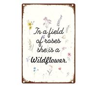 VEGlkj Plaque en métal motif fleurs sauvages - Vintage « She Is like a Wildflower Beautiful Fierce and Grace » - Décoration murale pour la maison, fête de mariage, fête prénatale, 30,5 x 20,3 cm