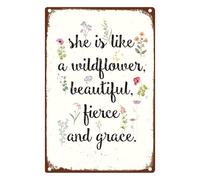 VEGlkj Plaque en métal motif fleurs sauvages - Vintage « She Is like a Wildflower Beautiful Fierce and Grace » - Décoration murale pour la maison, fête de mariage, fête prénatale, 30,5 x 20,3 cm