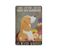 VEGlkj Plaque en métal rustique avec chien papillon et chiens et jardinage temps passé avec des chiens et le jardinage n'est jamais perdu - Décoration murale pour maison, salon, jardin, cour - 20,3 x