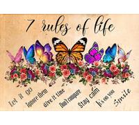 VEGlkj Plaque en métal vintage en forme de papillon et fleur 7 règles de vie Let It Go Ignore Them Give It Time Dont Compare Stay Calm Its On You Smile - Décoration murale d'intérieur - 20,3 x 30,5 cm