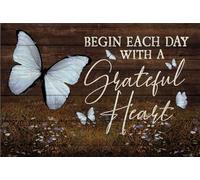 VEGlkj Plaque en métal vintage en métal avec papillon et fleur Begin Each Day With A Grateful Heart - Décoration murale vintage en métal pour maison, chambre à coucher, cuisine, cafés, pubs - 30,5 x