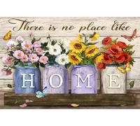 VEGlkj Plaque vintage en métal avec papillon et fleur « There Is No Place Like Home » - Décoration murale vintage en métal pour maison, chambre à coucher, cuisine, cafés, pubs - 20,3 x 30,5 cm