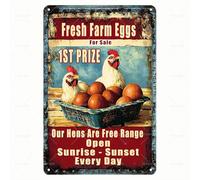 VEGlkj Plaque vintage en métal - « Fresh Farm s For Sale » en forme de poulets avec 1er prix - Plaque décorative en métal pour agriculteurs - Décoration murale pour grange/cuisine/ferme - Cadeau pour