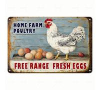 VEGlkj Plaque vintage en métal - « Home Farm Poultry » Free Range Fresh s Rooster Art rétro - Plaque en métal inspirante pour les agriculteurs - Art mural pour cuisine/ferme/grange - Cadeau pour les