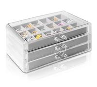 VEGOATY Boîte à bijoux en acrylique avec 3 tiroirs - Boîte à bijoux en velours pour boucles d'oreilles, bagues, bijoux